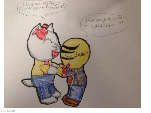 Hello Kitty loves Saban | image tagged in art | made w/ Imgflip meme maker