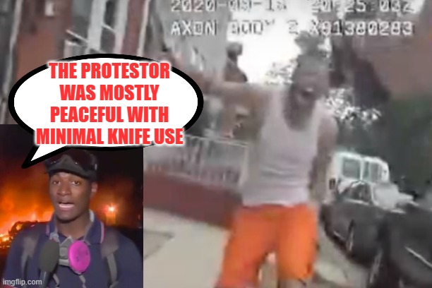 CNN FAKE NEWS STRIKES AGAIN | THE PROTESTOR WAS MOSTLY PEACEFUL WITH MINIMAL KNIFE USE | image tagged in cnn,race pimps | made w/ Imgflip meme maker