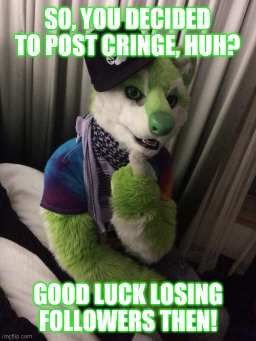 Posting cringe, the dog sees, eh? | SO, YOU DECIDED TO POST CRINGE, HUH? GOOD LUCK LOSING FOLLOWERS THEN! | image tagged in niic thinking about something,furry | made w/ Imgflip meme maker