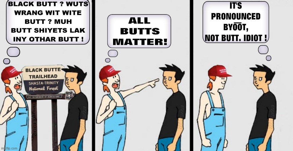 image tagged in butt,black lives matter,hillbilly,trump supporters,ass,butte | made w/ Imgflip meme maker