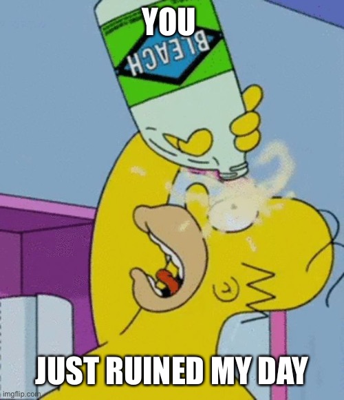 Homer bleaching eyes | YOU JUST RUINED MY DAY | image tagged in homer bleaching eyes | made w/ Imgflip meme maker