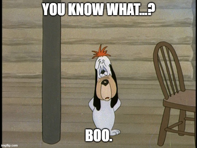 Droopy You Know What? Boo | YOU KNOW WHAT...? BOO. | image tagged in funny | made w/ Imgflip meme maker
