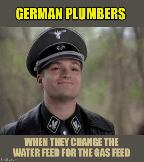 grammar nazi | GERMAN PLUMBERS WHEN THEY CHANGE THE WATER FEED FOR THE GAS FEED | image tagged in grammar nazi | made w/ Imgflip meme maker