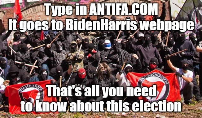 Antifa | Type in ANTIFA.COM
It goes to BidenHarris webpage; That's all you need to know about this election | image tagged in antifa | made w/ Imgflip meme maker