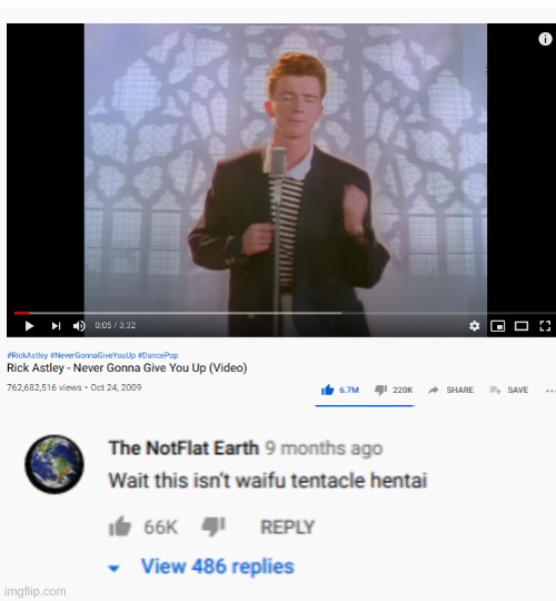 i rickrolled by this other dude on imgflip so i decided to look in the comments and i found this XD | image tagged in rickroll,youtube,youtube comments,comments | made w/ Imgflip meme maker