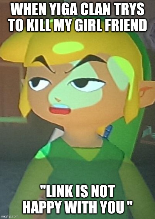 Link is Not Happy With You | WHEN YIGA CLAN TRYS TO KILL MY GIRL FRIEND; "LINK IS NOT HAPPY WITH YOU " | image tagged in link is not happy with you | made w/ Imgflip meme maker