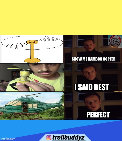SHOW ME BAMBOO COPTER; I SAID BEST; PERFECT | image tagged in perfection,doremon | made w/ Imgflip meme maker