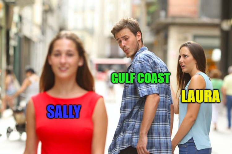 Distracted Boyfriend | GULF COAST; LAURA; SALLY | image tagged in memes,distracted boyfriend | made w/ Imgflip meme maker