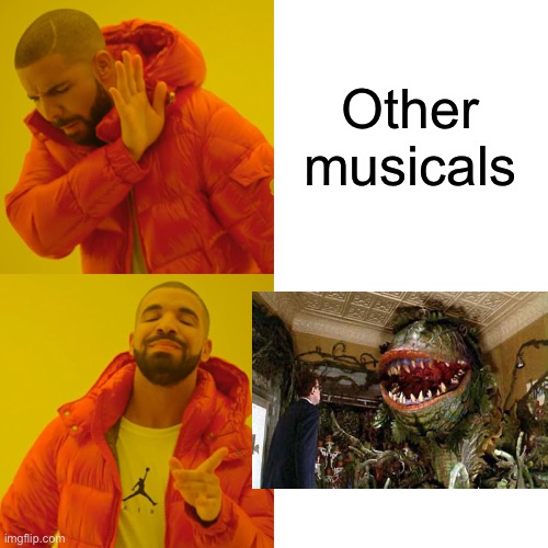 This is gonna be so controversial, but shoutout to Little Shop of Horrors | Other musicals | image tagged in memes,drake hotline bling | made w/ Imgflip meme maker