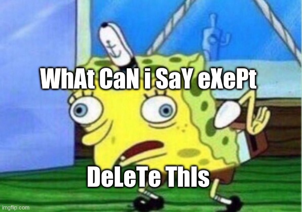 delete this | WhAt CaN i SaY eXePt DeLeTe ThIs | image tagged in memes,mocking spongebob | made w/ Imgflip meme maker