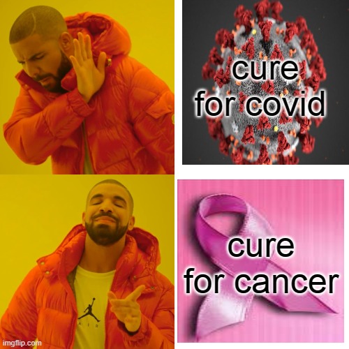 Drake Hotline Bling | cure for covid; cure for cancer | image tagged in memes,drake hotline bling | made w/ Imgflip meme maker