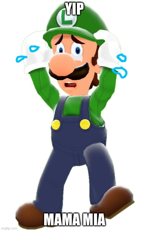 Scared Luigi | YIP MAMA MIA | image tagged in scared luigi | made w/ Imgflip meme maker