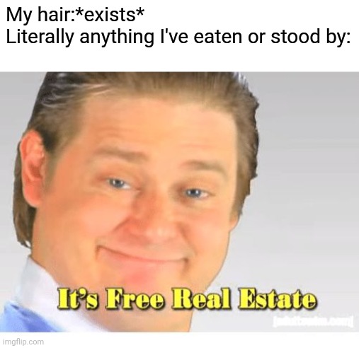 My hair:*exists*
Literally anything I've eaten or stood by: | image tagged in blank white template,it's free real estate | made w/ Imgflip meme maker