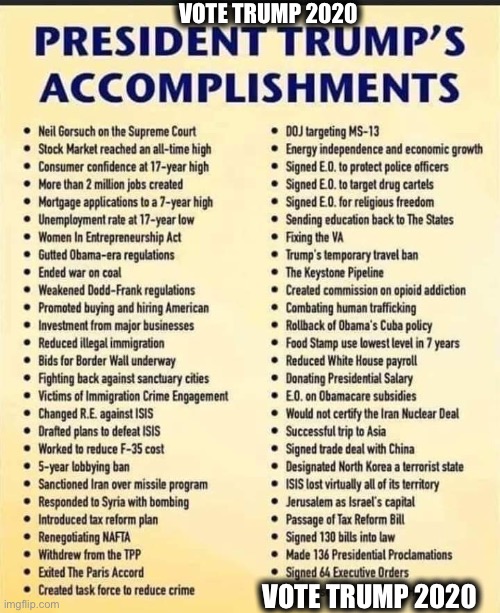 Don’t forget the bipartisan criminal justice reform bill. Trump has done more for black and brown people than Obama ever did. | VOTE TRUMP 2020; VOTE TRUMP 2020 | image tagged in trump 2020,president trump,joe biden,kamala harris,memes,2020 elections | made w/ Imgflip meme maker