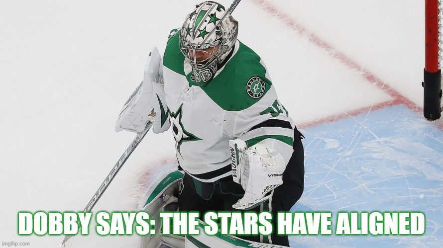 The Stars Have Aligned | DOBBY SAYS: THE STARS HAVE ALIGNED | image tagged in hockey,nhl,dallas stars | made w/ Imgflip meme maker