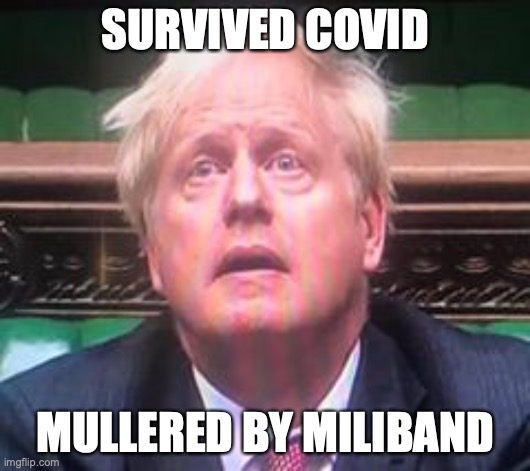 Boris Johnson Mullered by Miliband | SURVIVED COVID; MULLERED BY MILIBAND | image tagged in boris johnson,boris,miliband,liar,dishonest | made w/ Imgflip meme maker
