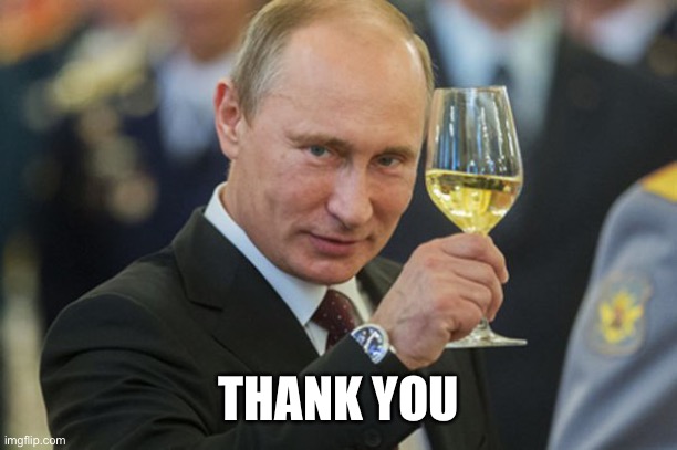 Putin Cheers | THANK YOU | image tagged in putin cheers | made w/ Imgflip meme maker