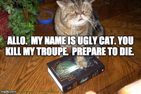 ALLO.  MY NAME IS UGLY CAT. YOU KILL MY TROUPE.  PREPARE TO DIE. | made w/ Imgflip meme maker