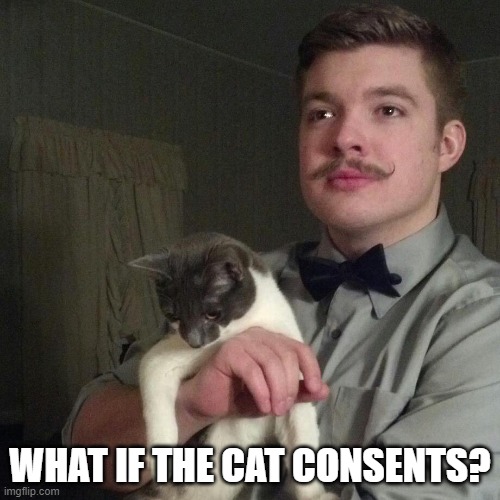 Libertarian | WHAT IF THE CAT CONSENTS? | image tagged in libertarian | made w/ Imgflip meme maker