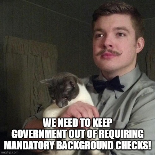 Libertarian | WE NEED TO KEEP GOVERNMENT OUT OF REQUIRING MANDATORY BACKGROUND CHECKS! | image tagged in libertarian | made w/ Imgflip meme maker