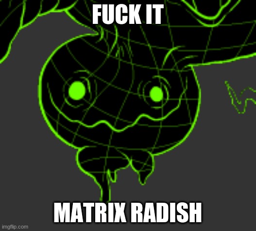 matrix radish | FUCK IT; MATRIX RADISH | image tagged in matrix,vegetables,memes | made w/ Imgflip meme maker