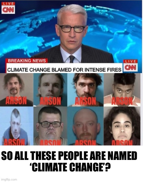 Climate change is real | SO ALL THESE PEOPLE ARE NAMED 
‘CLIMATE CHANGE’? | image tagged in cnn fake news,liberal logic,hypocrisy,climate change | made w/ Imgflip meme maker