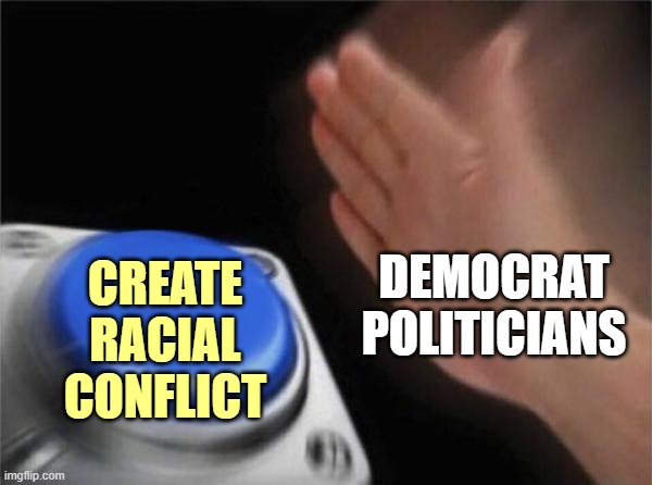 Blank Nut Button Meme | DEMOCRAT
POLITICIANS CREATE
RACIAL
CONFLICT | image tagged in memes,blank nut button | made w/ Imgflip meme maker