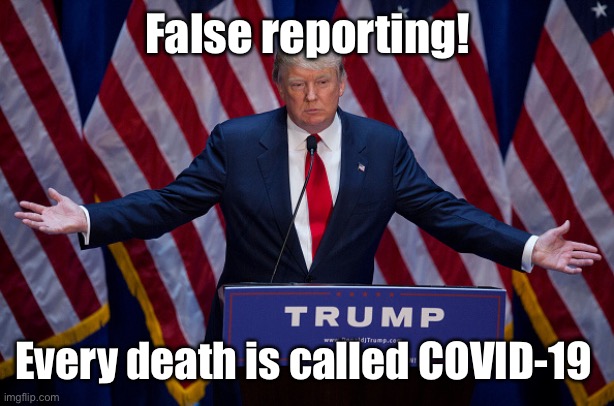 Donald Trump | False reporting! Every death is called COVID-19 | image tagged in donald trump | made w/ Imgflip meme maker