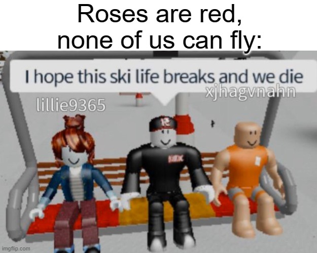 roses are red memes coming ur way | Roses are red, none of us can fly: | image tagged in roses are red,funny,memes,flying,roblox,roblox meme | made w/ Imgflip meme maker