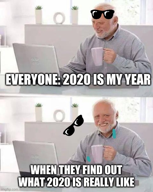 2020 expectations | EVERYONE: 2020 IS MY YEAR; WHEN THEY FIND OUT WHAT 2020 IS REALLY LIKE | image tagged in memes,hide the pain harold,2020 sucks,2020,harold | made w/ Imgflip meme maker