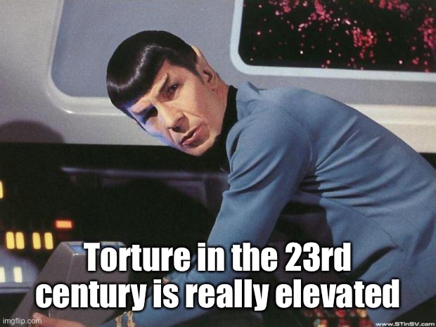 Spock | Torture in the 23rd century is really elevated | image tagged in spock | made w/ Imgflip meme maker