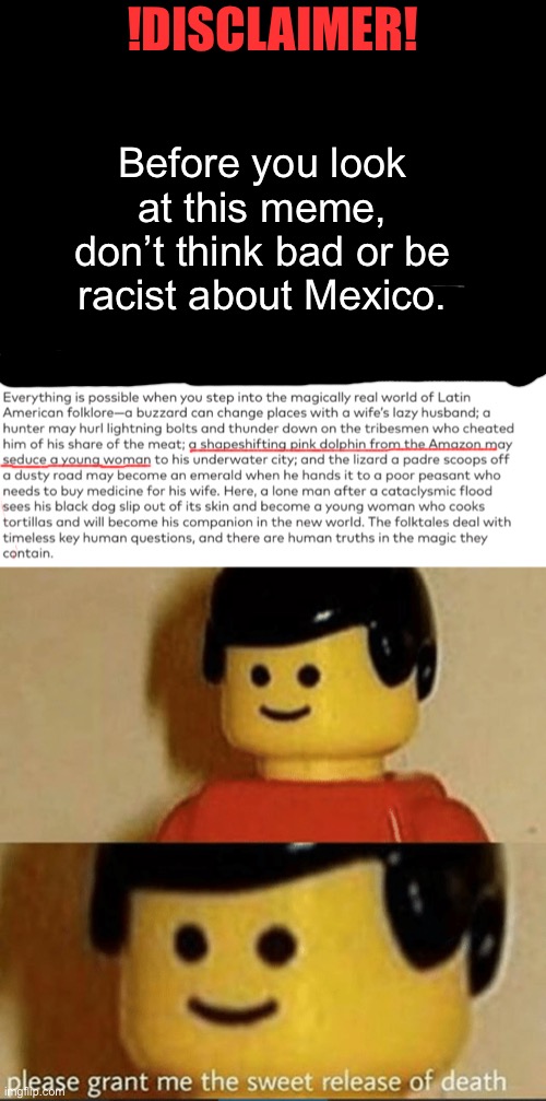 !DISCLAIMER! Before you look at this meme, don’t think bad or be racist about Mexico. | image tagged in sweet release | made w/ Imgflip meme maker