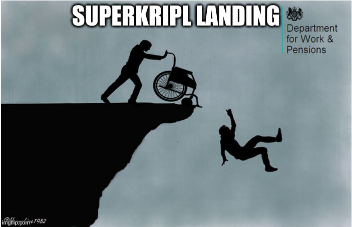 superkripl landing | SUPERKRIPL LANDING | image tagged in charlies wheelchair | made w/ Imgflip meme maker
