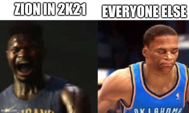 Next gen 2K21 | EVERYONE ELSE; ZION IN 2K21 | image tagged in 2k,fix your game ronnie | made w/ Imgflip meme maker