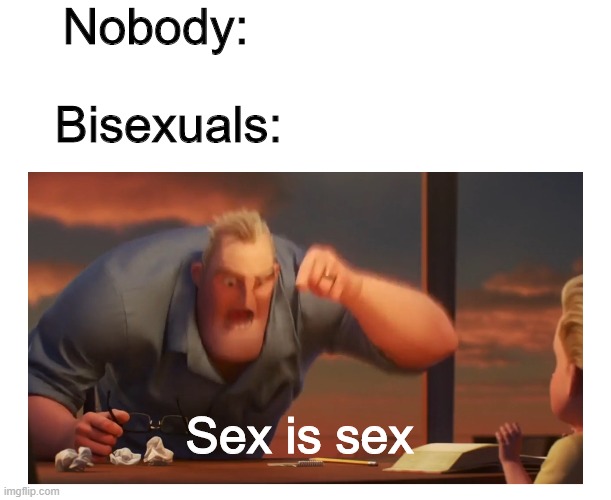 Math Is Math meme | Nobody:; Bisexuals:; Sex is sex | image tagged in math is math meme | made w/ Imgflip meme maker