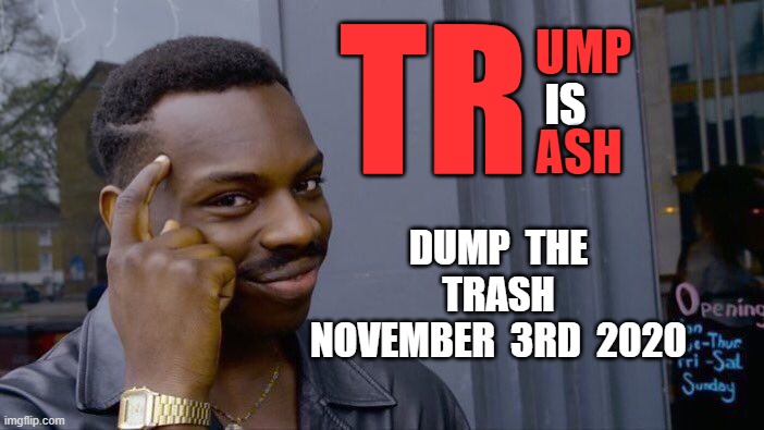 Trump Is Trash | TR; UMP; IS; ASH; DUMP  THE  TRASH  NOVEMBER  3RD  2020 | image tagged in memes,roll safe think about it,trump,trash | made w/ Imgflip meme maker