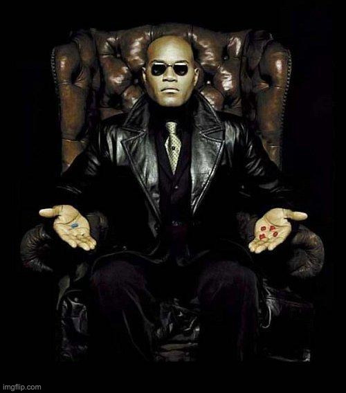 Morpheus Blue & Red Pill | image tagged in morpheus blue red pill | made w/ Imgflip meme maker