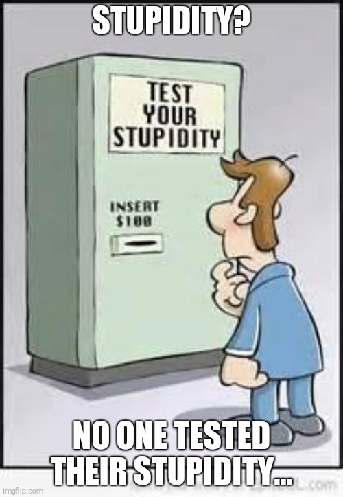 Test Your Stupidity | STUPIDITY? NO ONE TESTED THEIR STUPIDITY... | image tagged in test your stupidity | made w/ Imgflip meme maker
