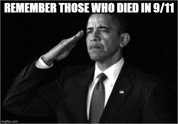 Disabled comments because some people start whining of who is in that picture. | REMEMBER THOSE WHO DIED IN 9/11 | image tagged in obama-salute,9/11,remember,memorial | made w/ Imgflip meme maker