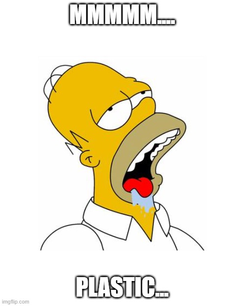 Homer Simpson Drooling | MMMMM.... PLASTIC... | image tagged in homer simpson drooling | made w/ Imgflip meme maker