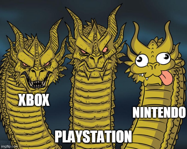 Three-headed Dragon | XBOX; NINTENDO; PLAYSTATION | image tagged in three-headed dragon | made w/ Imgflip meme maker