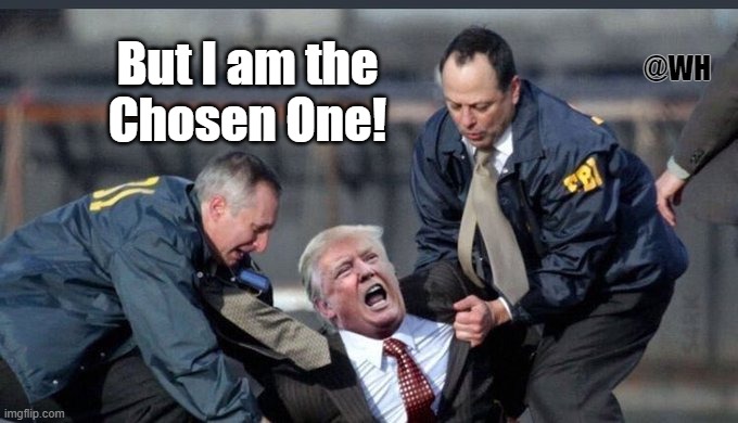 Chosen By Whom? | But I am the
Chosen One! @WH | image tagged in trump,arrest,chosen one | made w/ Imgflip meme maker