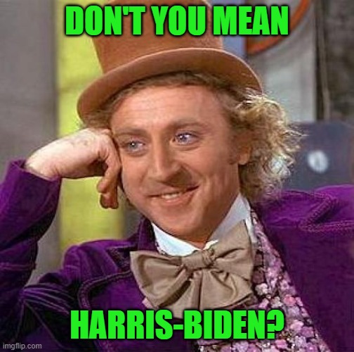 Creepy Condescending Wonka Meme | DON'T YOU MEAN HARRIS-BIDEN? | image tagged in memes,creepy condescending wonka | made w/ Imgflip meme maker