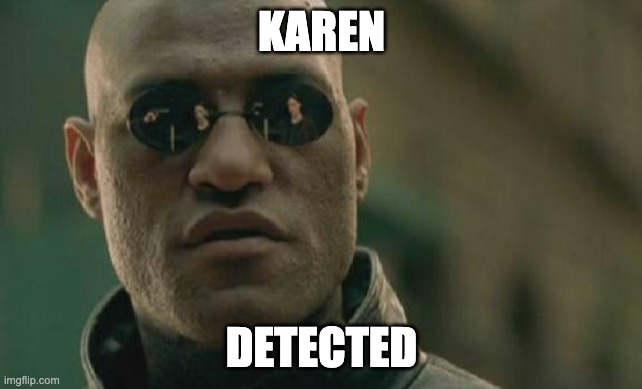Karen Finder | KAREN; DETECTED | image tagged in memes,matrix morpheus | made w/ Imgflip meme maker