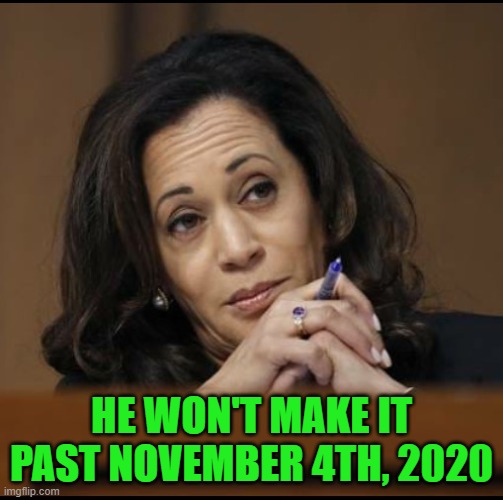 Kamala Harris  | HE WON'T MAKE IT PAST NOVEMBER 4TH, 2020 | image tagged in kamala harris | made w/ Imgflip meme maker