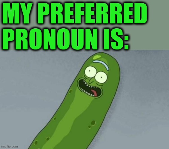 Pronoun Rick | MY PREFERRED PRONOUN IS: | image tagged in pickle rick | made w/ Imgflip meme maker