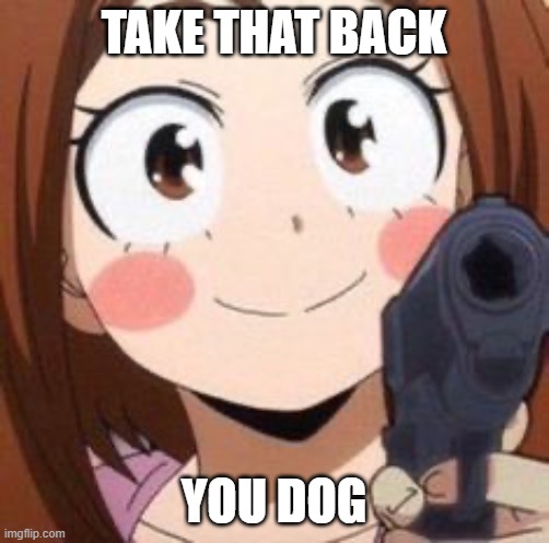 Uraraka | TAKE THAT BACK YOU DOG | image tagged in uraraka | made w/ Imgflip meme maker