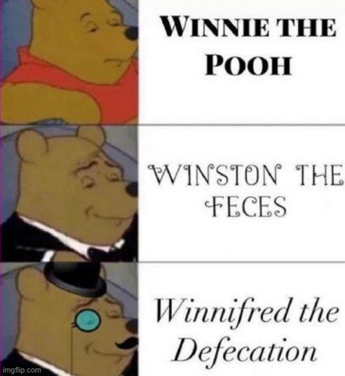 Lmaoooo! | image tagged in fancy pooh,winnie the pooh,feces | made w/ Imgflip meme maker