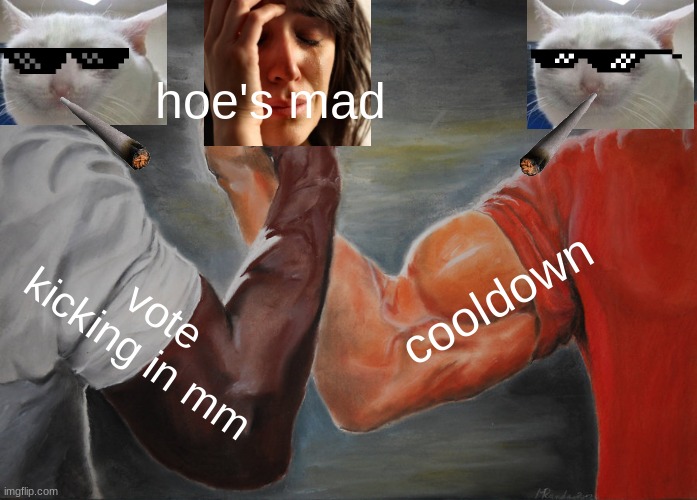 i was bored so i made this | hoe's mad; cooldown; vote kicking in mm | image tagged in memes,epic handshake | made w/ Imgflip meme maker