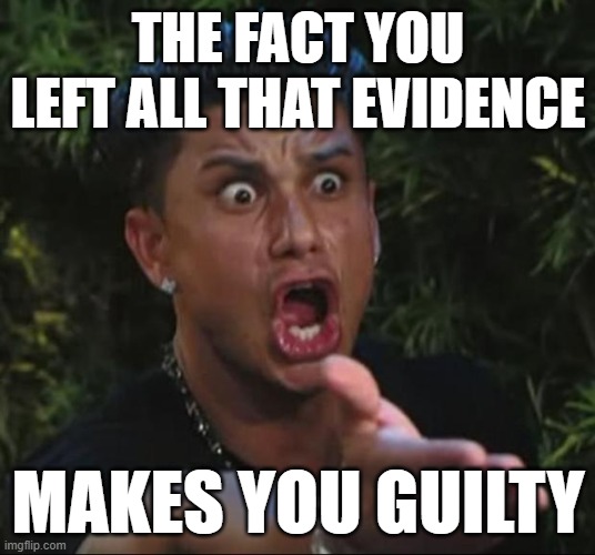 DJ Pauly D Meme | THE FACT YOU LEFT ALL THAT EVIDENCE MAKES YOU GUILTY | image tagged in memes,dj pauly d | made w/ Imgflip meme maker